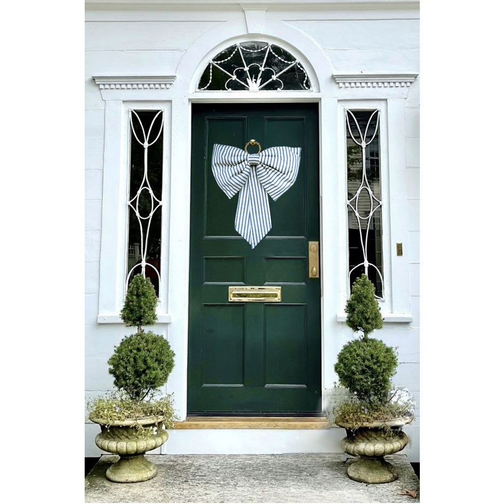 Oversized Blue Stripe Bow 4