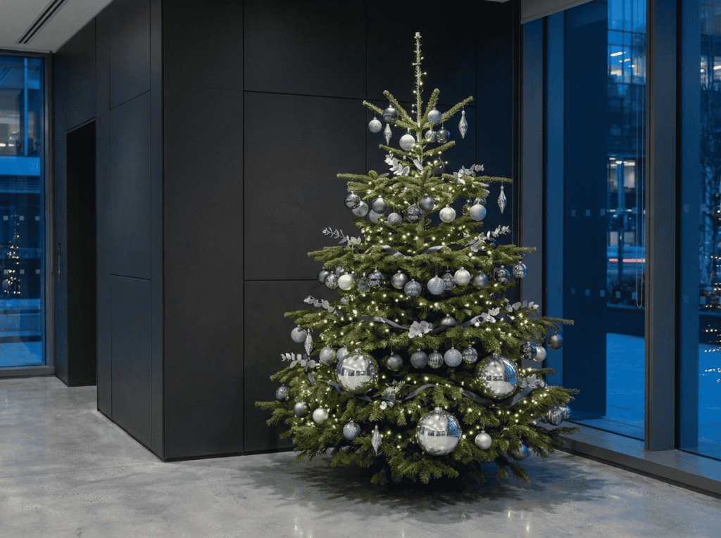 Irish corporate office Christmas decoration Dublin period Georgian building warm white