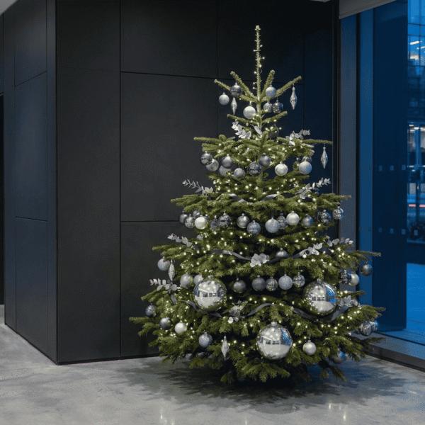 Irish corporate office Christmas decoration Dublin period Georgian building warm white