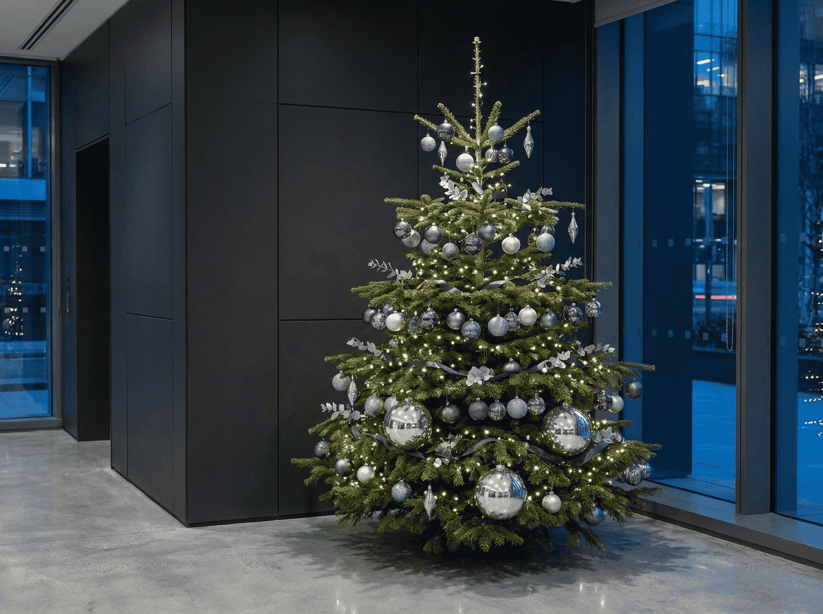 Irish corporate office Christmas decoration Dublin period Georgian building warm white