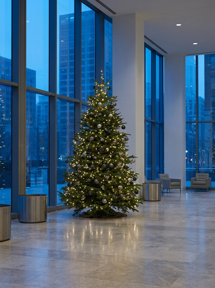 Corporate Christmas tree Dublin office Winter Light design concept Nordmann fir
